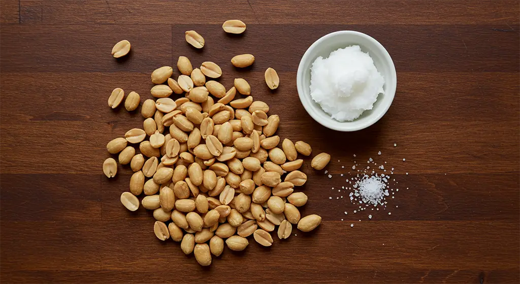 ingredientes da pasta de amendoim sem açúcar em uma mesa