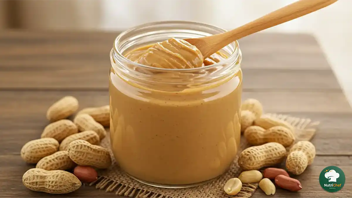 Pasta de amendoim sem açúcar cremosa pronta em pote de vidro