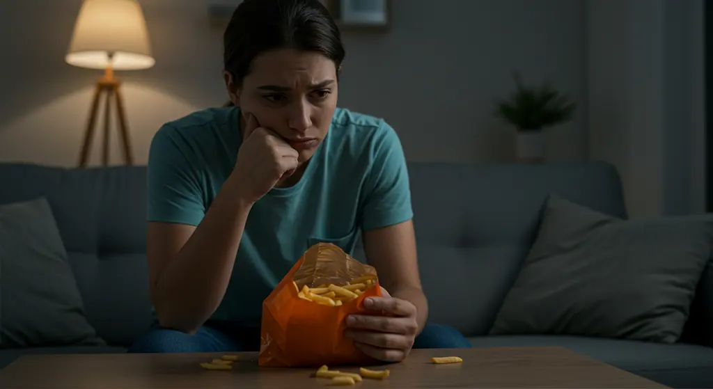 mulher com Compulsão por batatas fritas