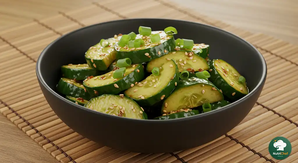 Como fazer salada de pepino agridoce oriental com shoyu e gergelim