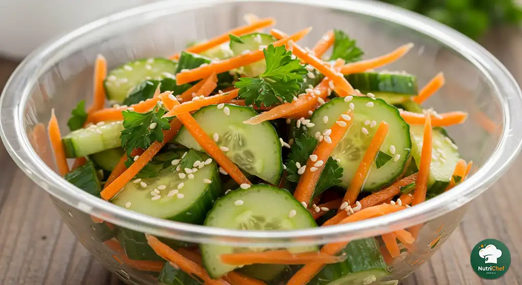 Como fazer salada de pepino com cenoura crocante e sementes funcionais