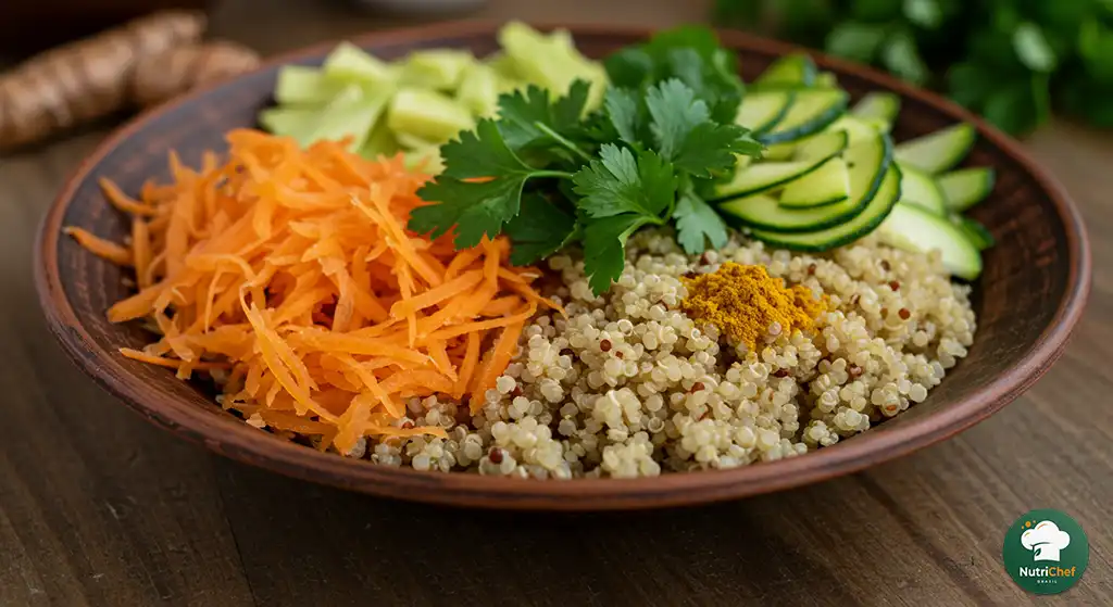 Detox bowl com quinoa e vegetais - dieta para gordura no fígado