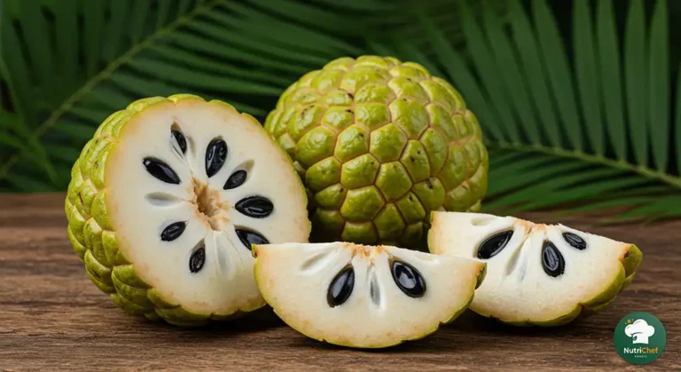 Ata fruta do conde cortada mostrando a polpa