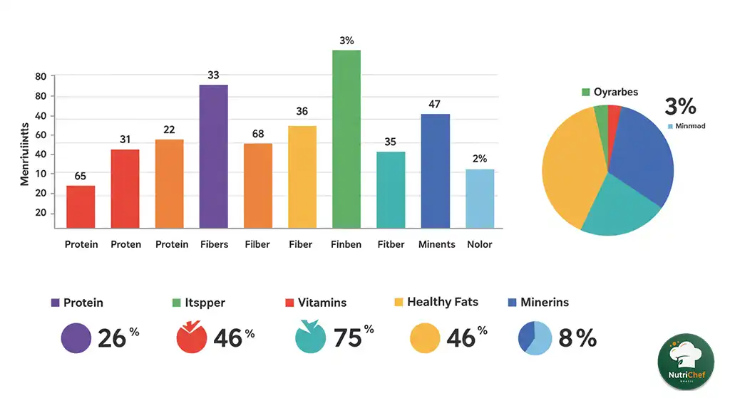 Tabela visual com nutrientes de um almoço leve e nutritivo
