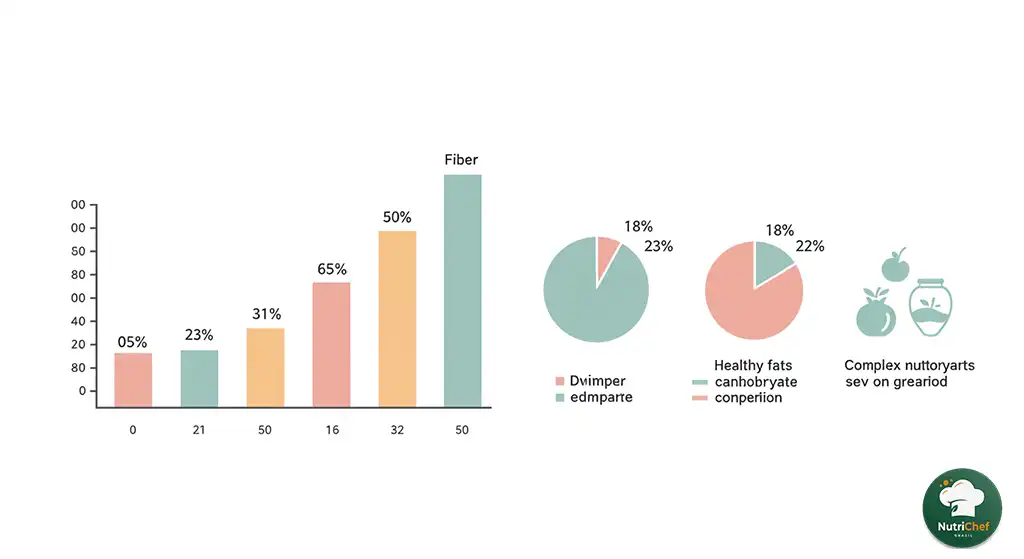 Gráfico visual com nutrientes e índice glicêmico baixo da Dieta para Diabético, em estilo infográfico moderno