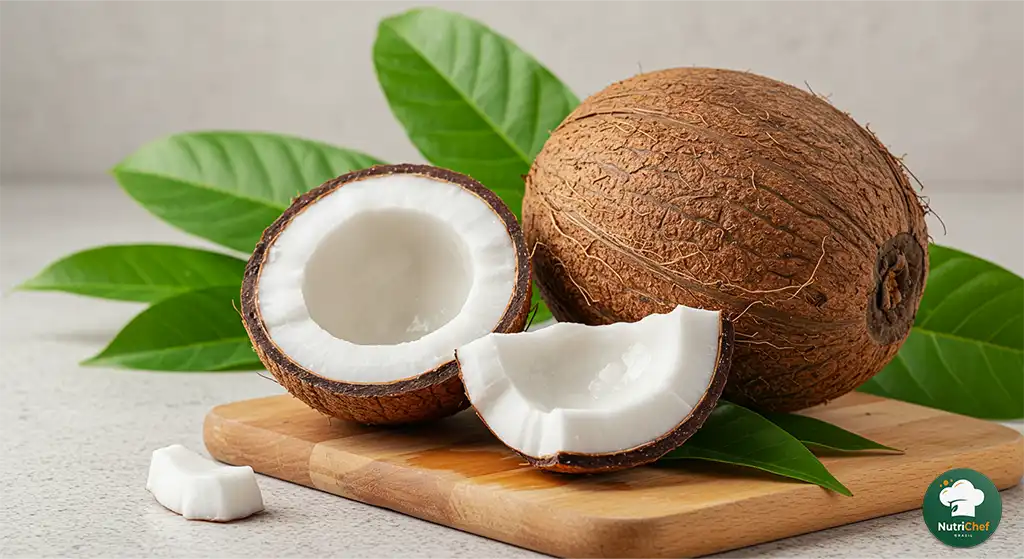 Coco entre as frutas com a letra C - imagem ilustrativa para artigo nutricional