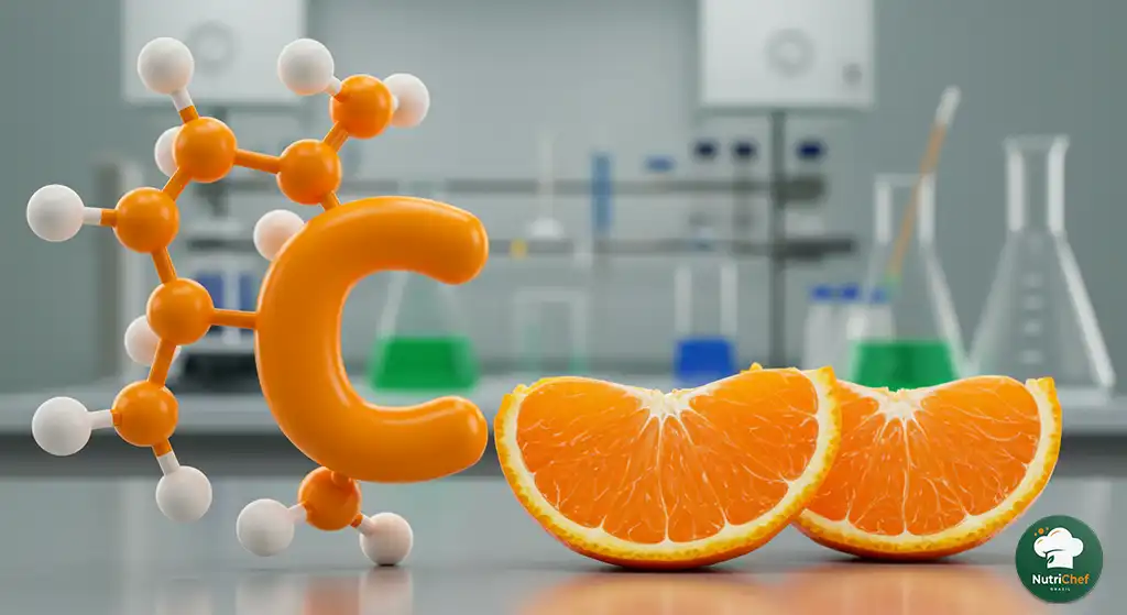 Estrutura da vitamina C e tangerina