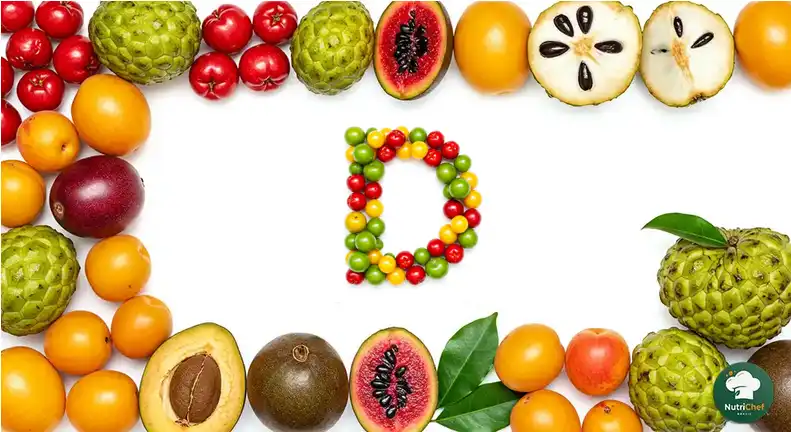 Frutas com a Letra D variadas em mesa de madeira